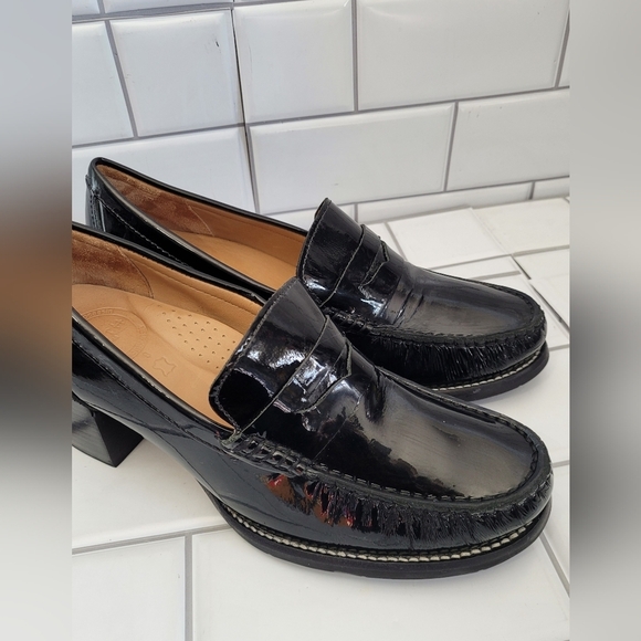WIRTH 1948 Made in Brazil Ladies Black Patent Leather Heeled Loafers 2in Block H - Picture 3 of 12
